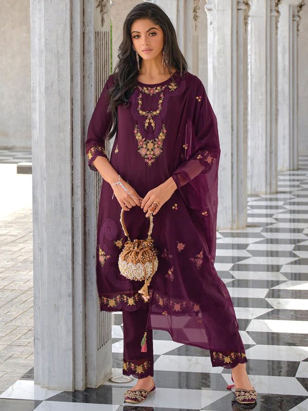 Purple  Pure Viscose Pant Suit 192296